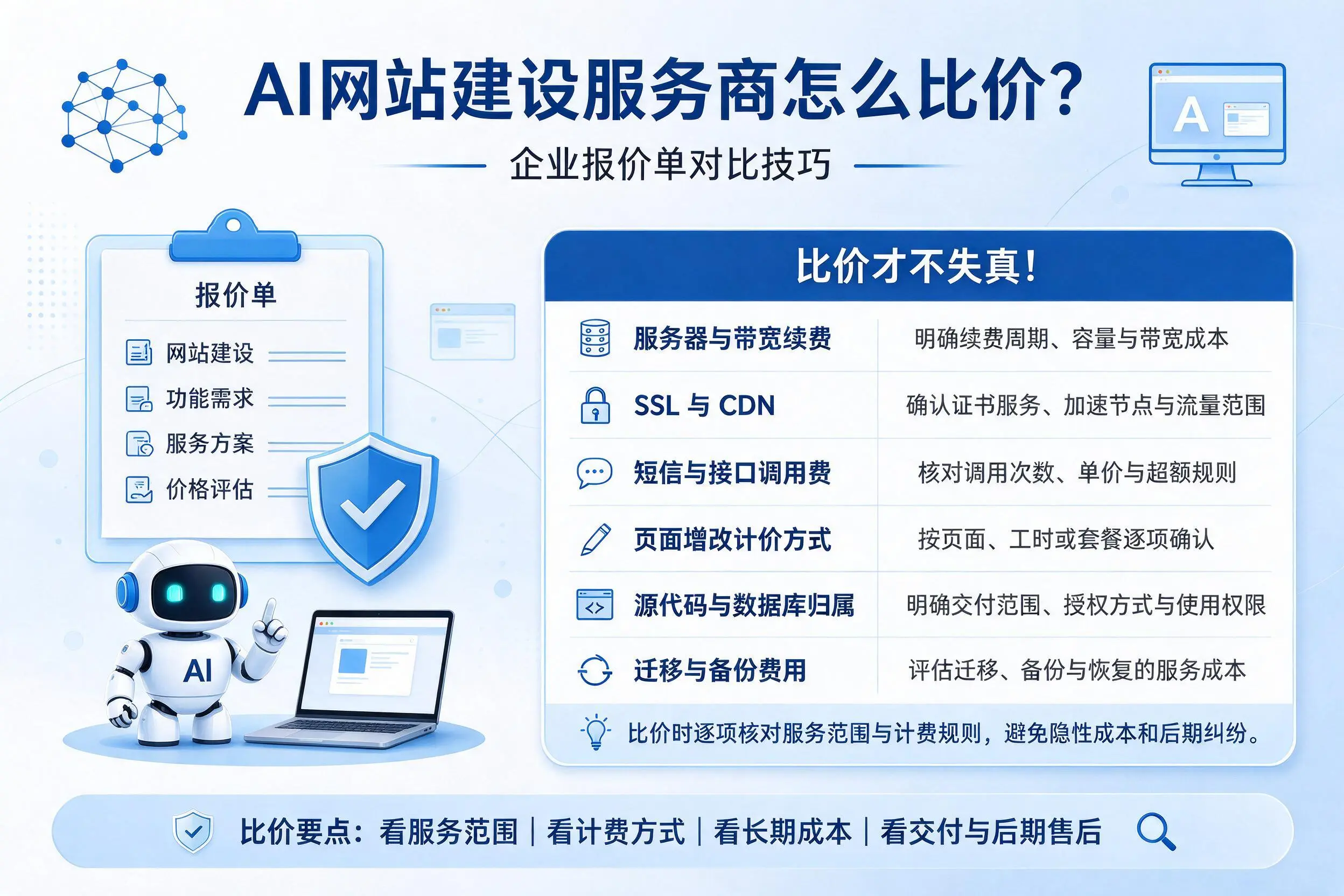 AI网站建设服务商怎么比价？鸡西企业报价单对比技巧