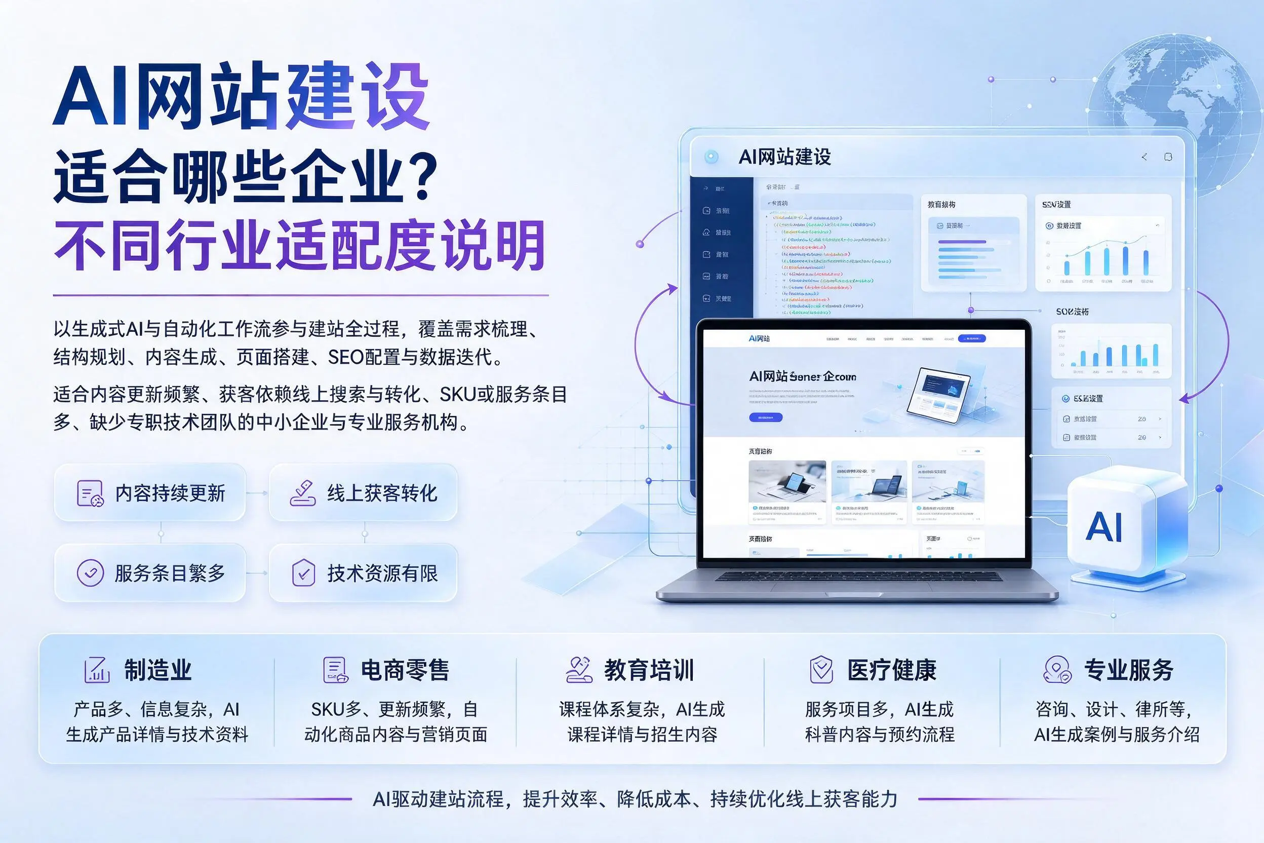 AI网站建设适合哪些企业?鸡西不同行业适配度说明